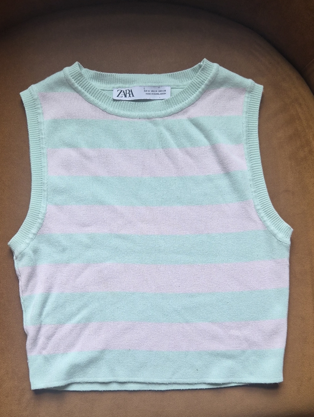 ZARA Pastel Mint and Light Pink Striped Cropped Tank